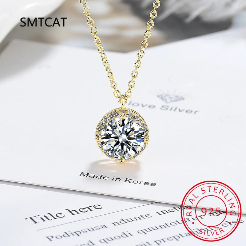 18k Gold Plated 925 Silver 1-3 Carat Solitaire Necklace 9mm 8mm D VVS1 Moissanite Pendant for Women GRA Certified Jewelry Gift