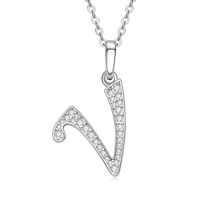 IOGOU D VVS1 Moissanite Name Necklace A-Z 26 Letter Initial Pendant Real Silver 925 for Women Girls Valentine's Day Gift Jewelry