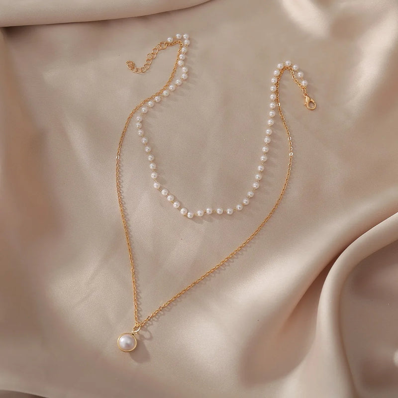 Fashion Imitation Pearl Necklace Women Personality Simple Collarbone Chain Japanese and Korean Style New Golden Tendency Jewelry