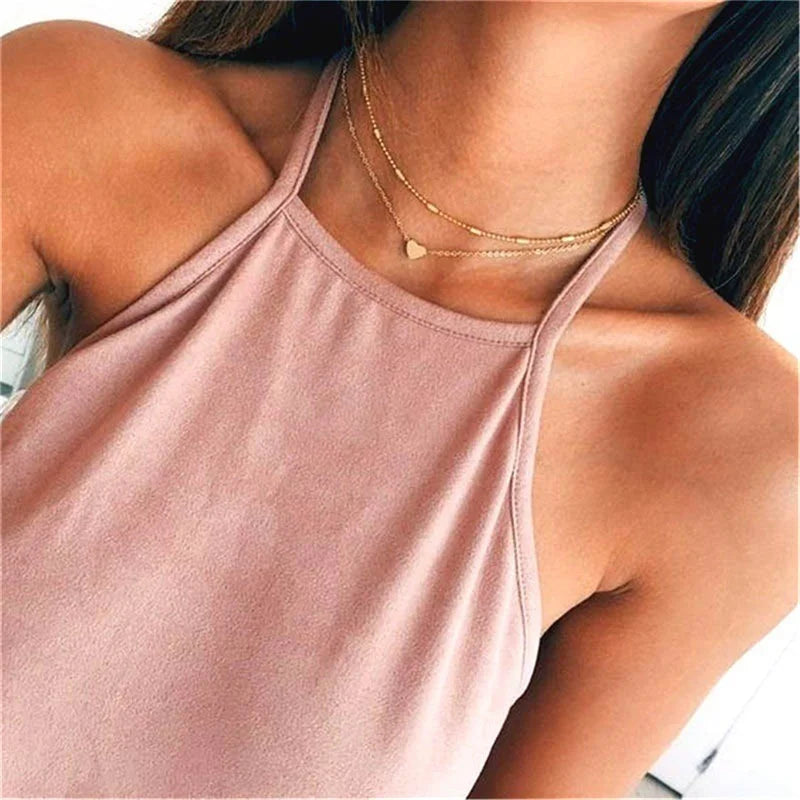 Simple Pearl Choker Necklaces for Women Fashion Double Layer Chain Small Love Heart Pendant Necklace Jewelry Gift Wholesale