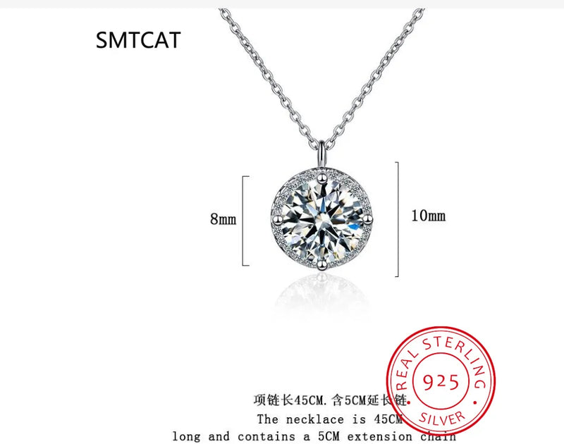 18k Gold Plated 925 Silver 1-3 Carat Solitaire Necklace 9mm 8mm D VVS1 Moissanite Pendant for Women GRA Certified Jewelry Gift