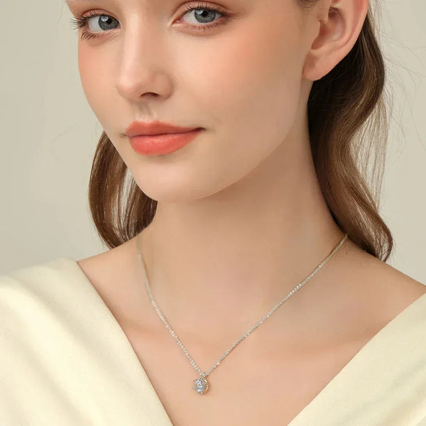 FEOBUR 1/2CT Sparkling Moissanite Diamond Necklace for Women Wedding Party S925 Sterling Silver Crown Pendant Chain Jewelry Gift