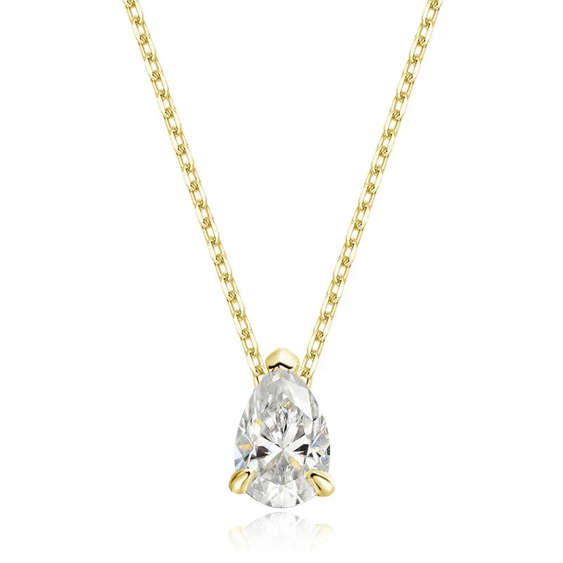 Smyoue Certified 1CT 2CT Pear Cut D VVS1 Moissanite Necklace for Women 18k Gold Plated Jewelry 100%  Sterling Silver 925 Pendant