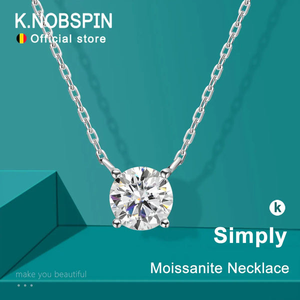 KNOBSPIN D VVS1 Moissanite Necklaces for Women Solitaire Pandent Diamond GRA Certified s925 Silver Plated 18k Dainty Necklace