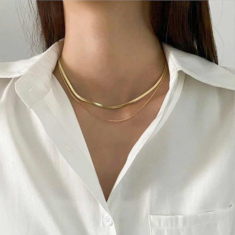 Golden Stainless Steel Snake Bone Chain Necklace Hip Hop Chic Women Cool and Beautiful Versatile Chavicle Chain Fashion Jewelry