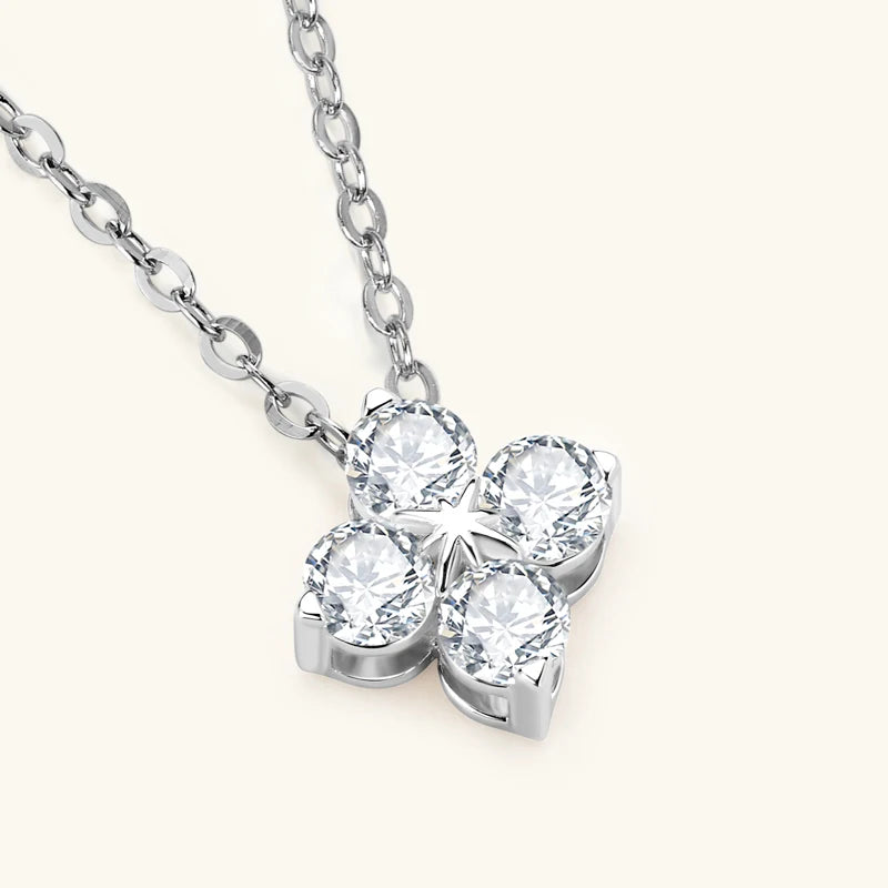 Anziw Lucky Clover Necklace Four Leaf Certified D0.40CT Moissanite Pendant Solid 925 Sterling Silver Women's Charm Jewelry Gift