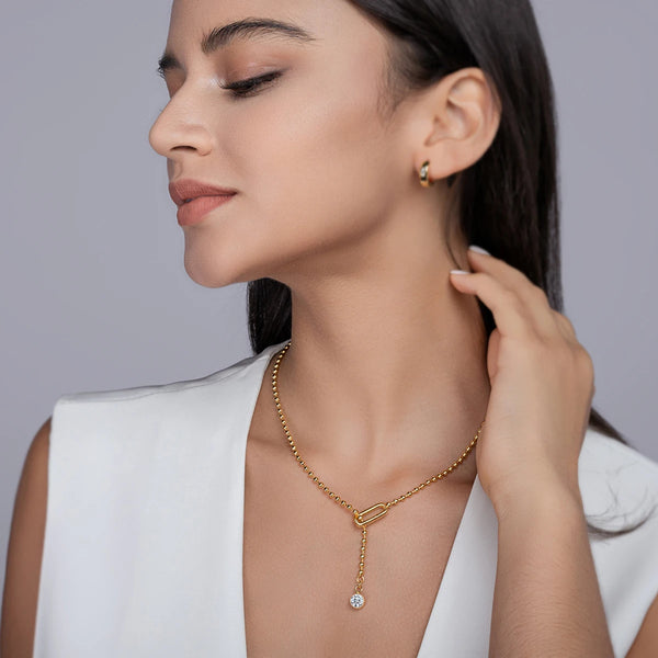 Moissanite Y-Shape Necklace, S925 Silver, 18K Gold Plated, Elegant Jewelry for Women, Perfect Xmas Gift