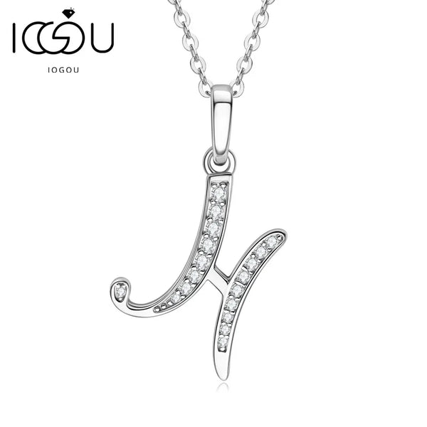 IOGOU D VVS1 Moissanite Name Necklace A-Z 26 Letter Initial Pendant Real Silver 925 for Women Girls Valentine's Day Gift Jewelry