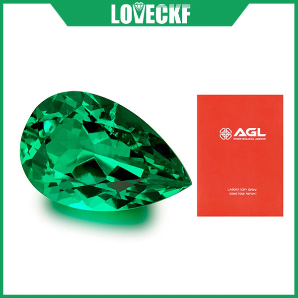 Top Hydrothermal Columbia Lab Grown Emerald Gemstone Pear Cut Synthetic Emerald Stone With AGL Certificate