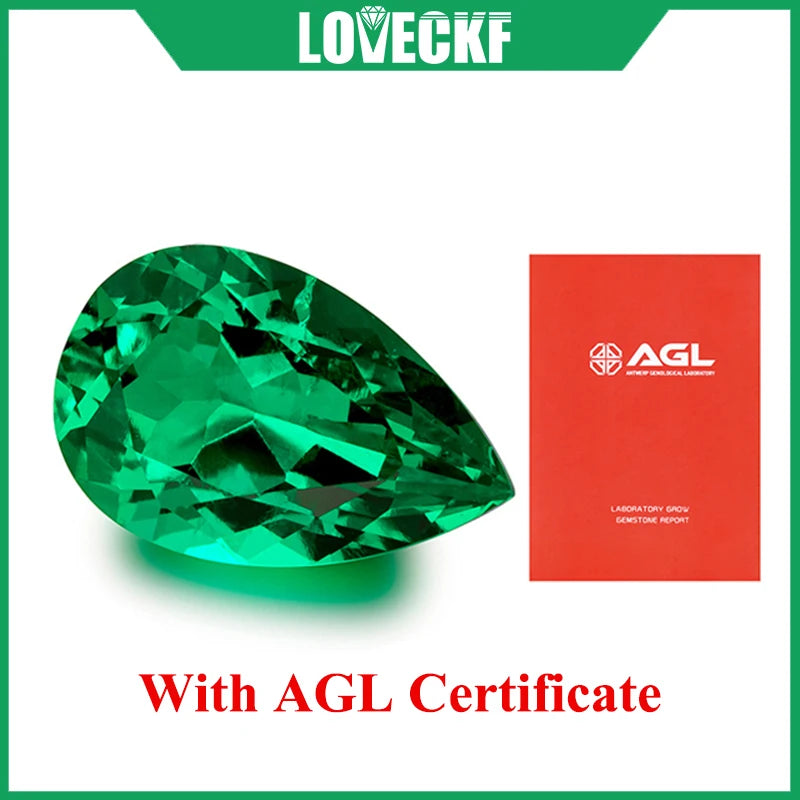 Top Hydrothermal Columbia Lab Grown Emerald Gemstone Pear Cut Synthetic Emerald Stone With AGL Certificate