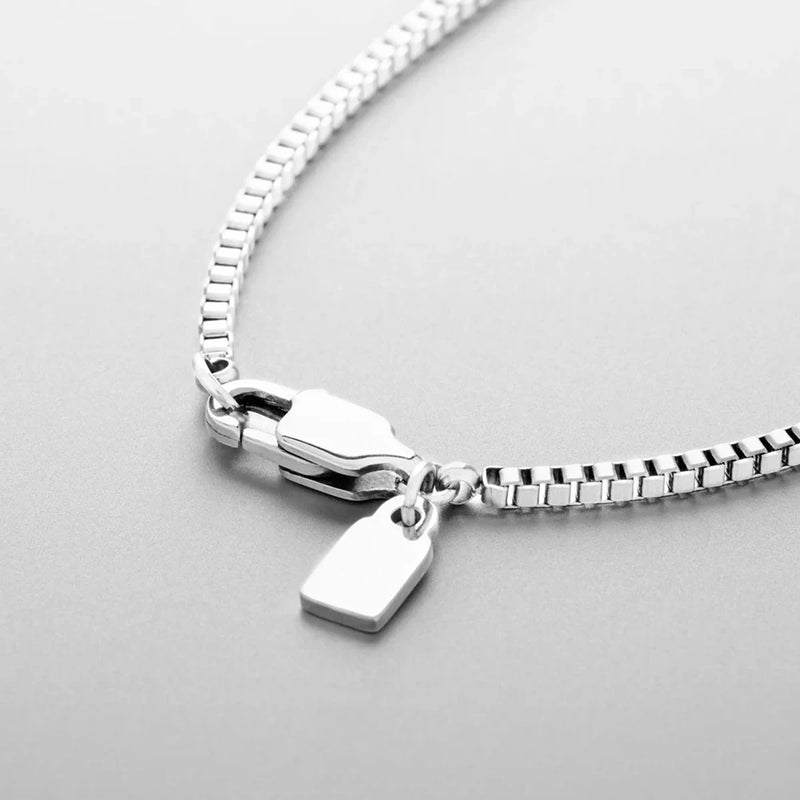 ELANDIS Stainless Steel Waterproof Platinum Charm 1.5MM Box Chain Necklace in White Golden Men's  Fine Gift Jewelry Dropshipping