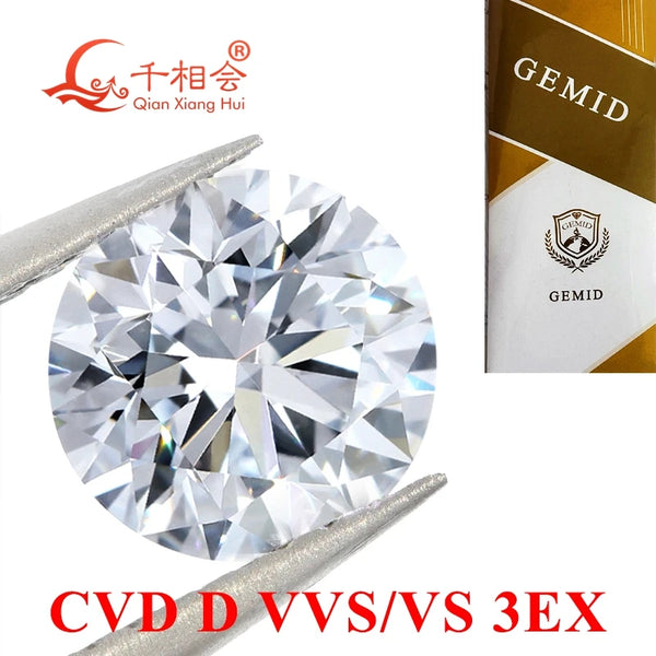 New CVD diamond D color 1CT 1.2ct VVS VS2 SI clarity 3EX round  GEMID certificated white color lab grown diamond loose stone