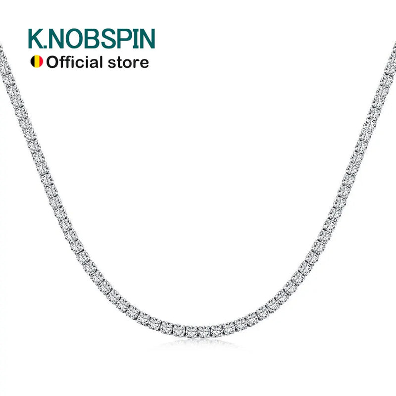 KNOBSPIN 2mm D VVS1 Moissanite Tennis Necklace Adjustable s925 Sterling Silver Plated 18k Gold with GRA Fine Necklace for Women