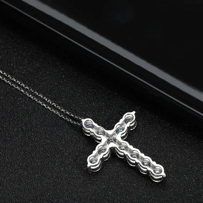 Full Moissanite Cross Pendant Necklace Original 925 Sterling Sliver Chain Plated 18k White Gold Fine Necklace for Women Jewelry