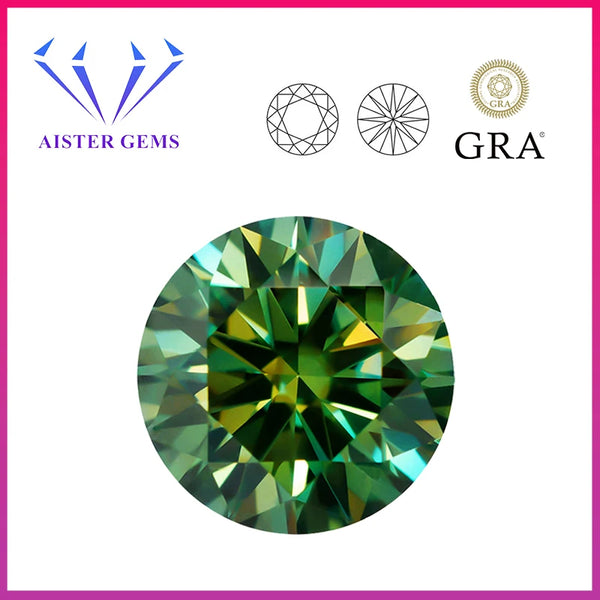 Never Fade Green Moissanite Stone With GRA Certificate Round 0.5-20.0ct VVS1 Lab Diamond Loose Gemstones Passed Tester