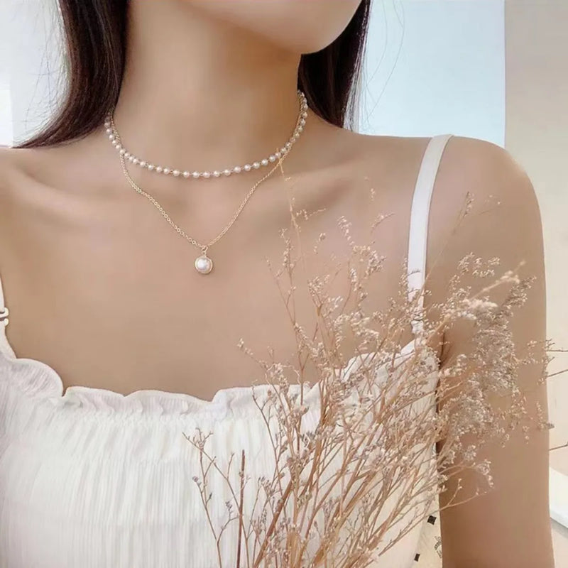 Fashion Imitation Pearl Necklace Women Personality Simple Collarbone Chain Japanese and Korean Style New Golden Tendency Jewelry