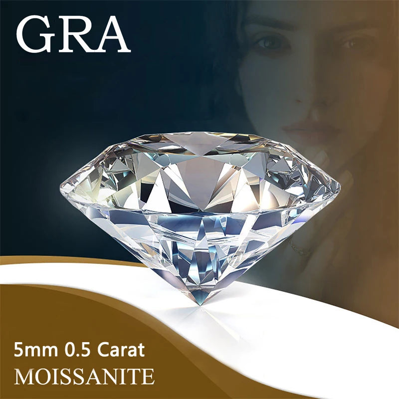 With GRA Certified Genuine Loose Moissanite Gemstone Jewelry Accessories Excellent Round Cut 5mm 0.5 Carat Lab Diamond For Ring