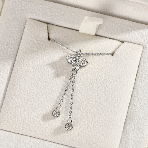 Moissanite four-leaf clover pendant necklace tassel hanging necklace women's 925 sterling silver jewelry gift GRA certificate