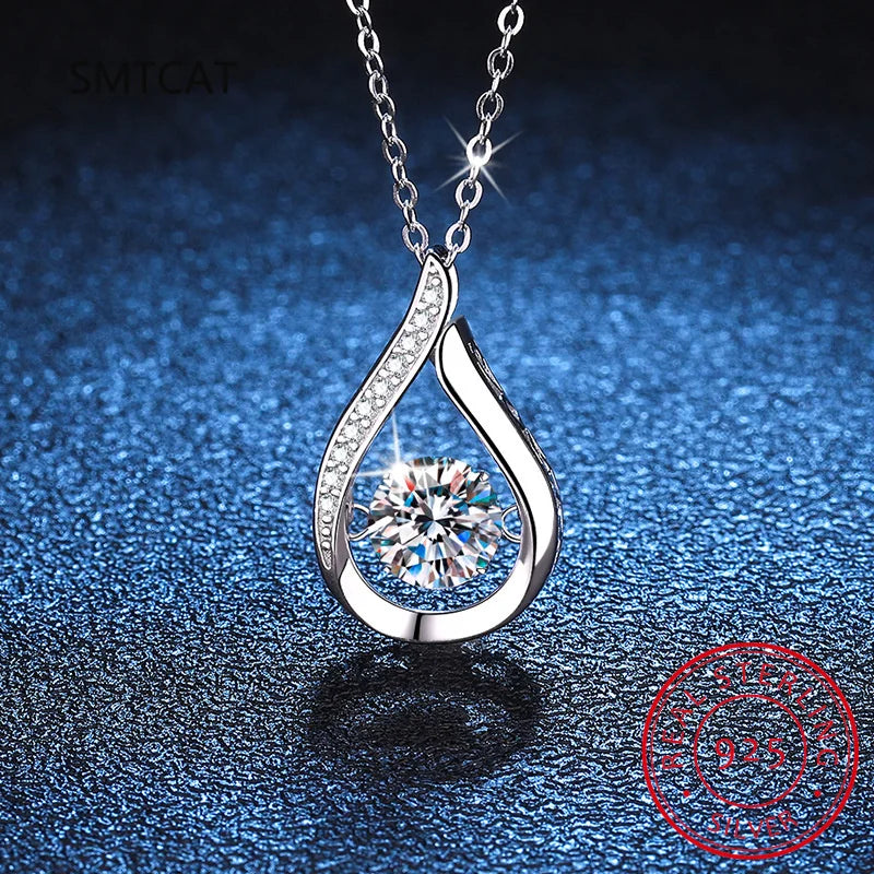 D Color 1 Carat Moissanite Smart Water Drop Pendant Necklace For Women S925 Sterling Silver Plate Pt950 Neck Chain