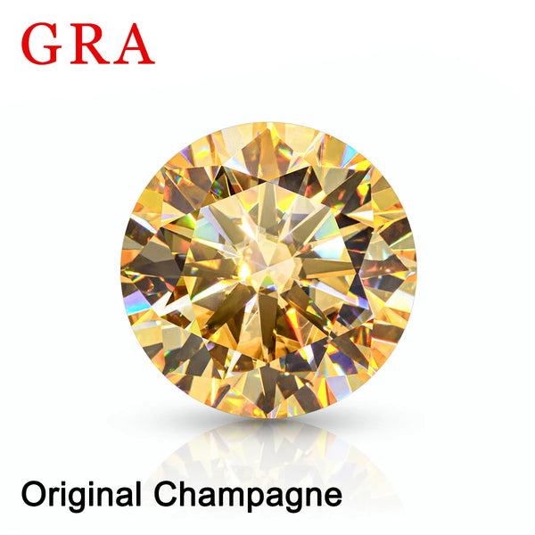 Szjinao Yellow Champagne Moissanite Stones With Certificate 100% Real Natural Round Cut Diamonds Gemstones Moisanite Wholesale