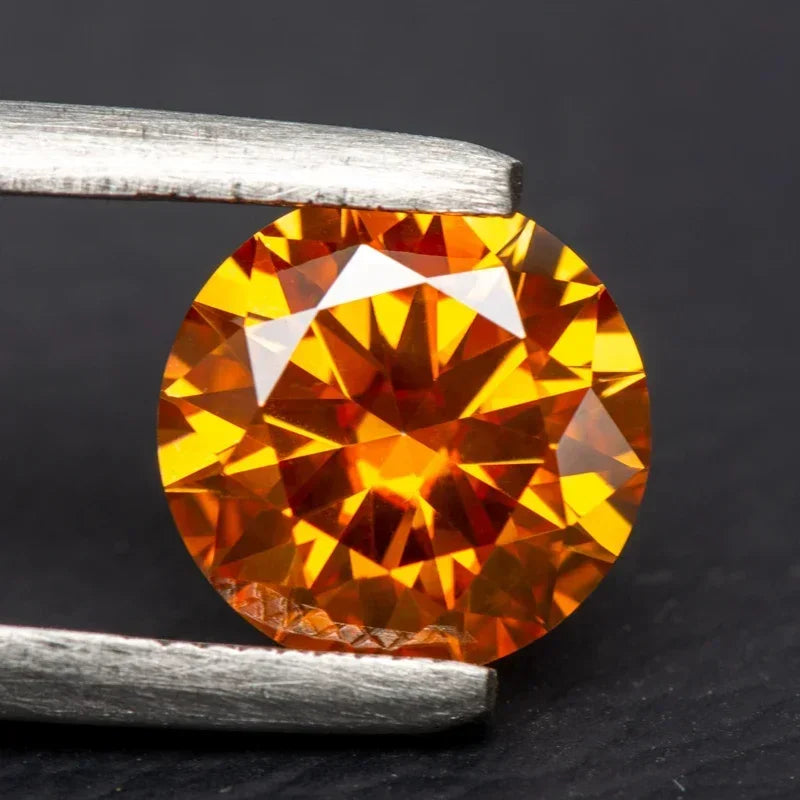 Moissanite Orange Colored Round Cut VVS1 Passed Diamond Tested Gemstone Loose Stone  Jewelry Making Wholesale with GRA