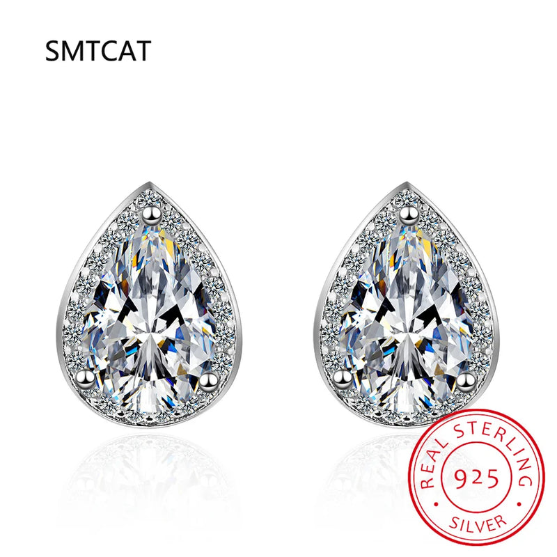 1/2/4 Carat Waterdrop Shape Moissanite Stud Earrings with Certificates Pear Cut Diamond Ear Studs for Women 925 Silver Earring