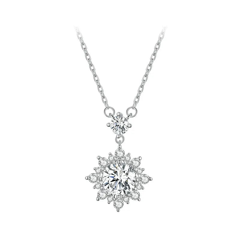 BAMOER Moissanite Halo Necklace for Women, 1 Carat Lab Grown Diamond 925 Sterling Silver Chain Necklace