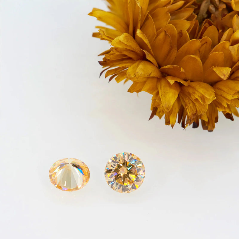 Szjinao Yellow Champagne Moissanite Stones With Certificate 100% Real Natural Round Cut Diamonds Gemstones Moisanite Wholesale