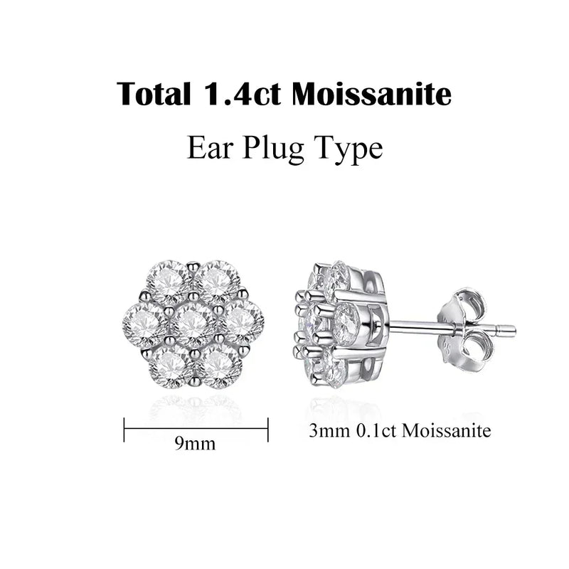 FEOBUR 7ct 14 Stones Full Moissanite Stud Earrings for Women 925 Sterling Silver Flower Shape Diamond Earring Wedding Jewelry