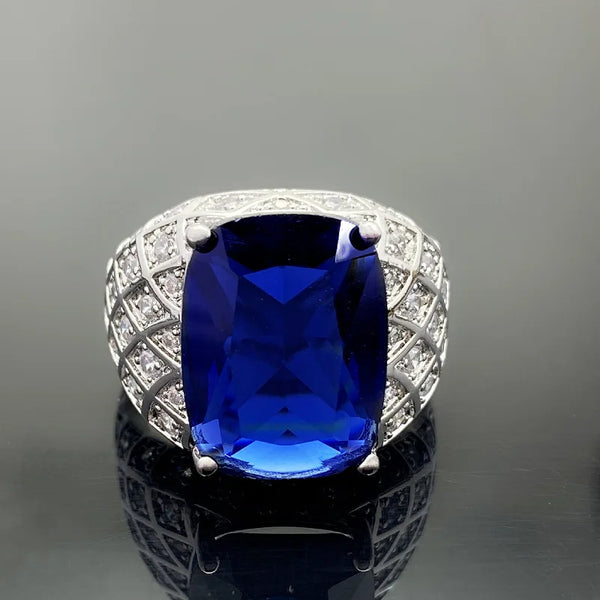 men's open fat rectangular sapphire rings for women full of diamond inlaid with zircon simulation dark blue tanzanite stone ring