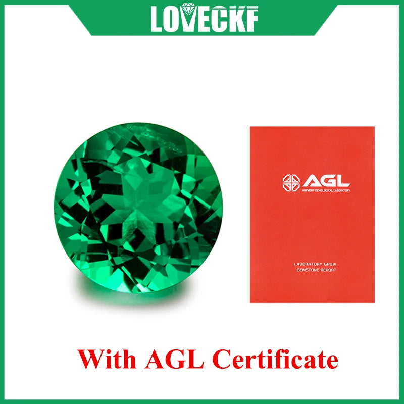 Top Hydrothermal Columbia Lab Grown Emerald Gemstone Round Cut Synthetic Emerald Stone With AGL Certificate