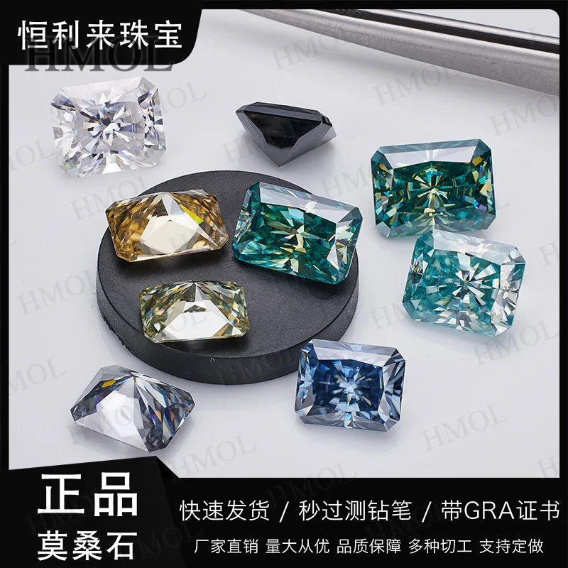 New Brilliant Radiant Cut Brilliant Loose Moissanite Diamond With GRA  Original D Black Green Vivid Blue Aqua Blue Champagne DIY