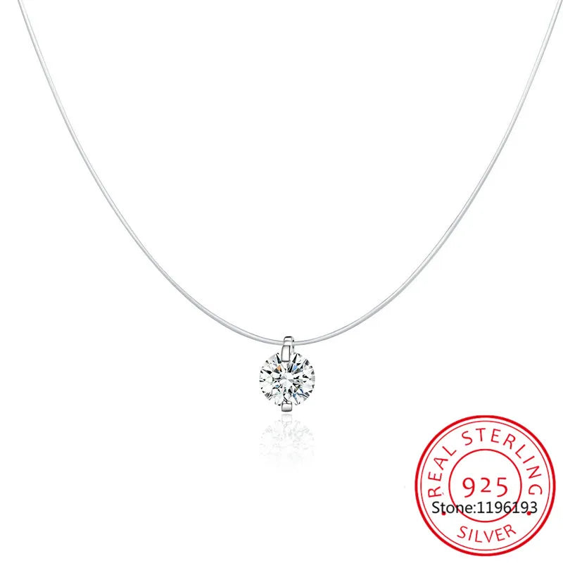 S925 Sterling Silver 1ct D VVS1 Diamond with GRA Moissanite Fishing Line Pendant Necklace for Women Sparkling Fine Jewelry