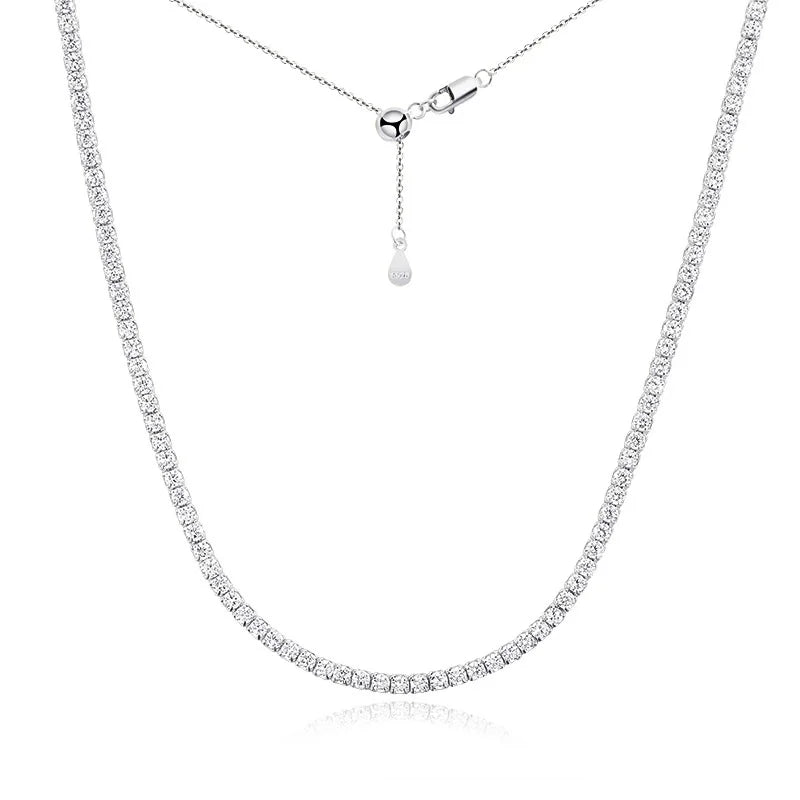 Smyoue Each 2mm All Zircon/moissanite Tennis Necklace for Women Man Adjustable Choker Chain 100% 925 Sterling Silver Jewelry