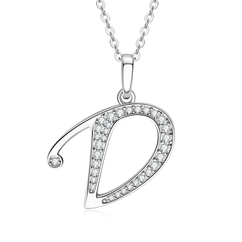 IOGOU D VVS1 Moissanite Name Necklace A-Z 26 Letter Initial Pendant Real Silver 925 for Women Girls Valentine's Day Gift Jewelry