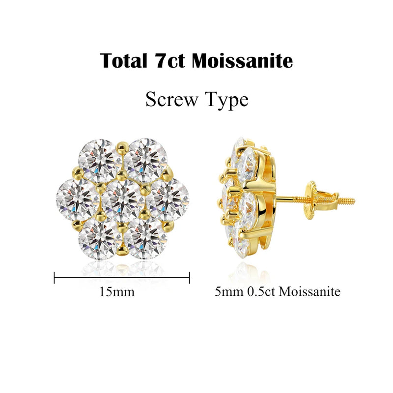 FEOBUR 7ct 14 Stones Full Moissanite Stud Earrings for Women 925 Sterling Silver Flower Shape Diamond Earring Wedding Jewelry