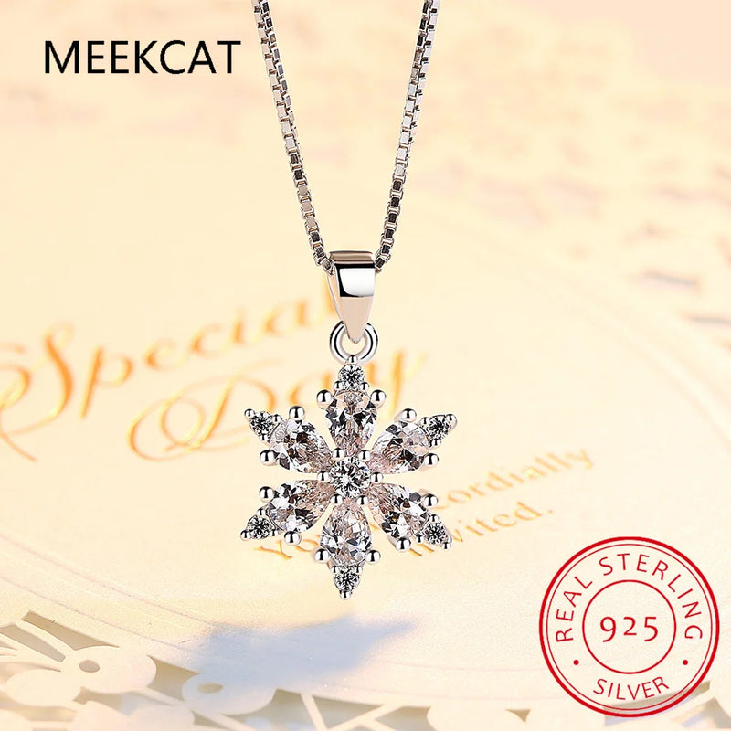 Real Moissanite Snowflake Pendant Necklace D Color VVS1 Lab Diamonds 925 Sterling Silver for Women Wedding Fine Jewelry