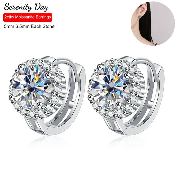 Serenty 2ct D Color Moissanite Hoop Earrings For Women Wedding Bridal S925 Sterling Silver Couples Stud Earring Anniversary Gift