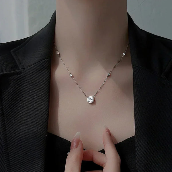 FEOBUR 1CT Moissanite Necklace for Women Certified 925 Sterling Silver Sparkling Lab Diamond Pendant Chain Party Jewelry GRA