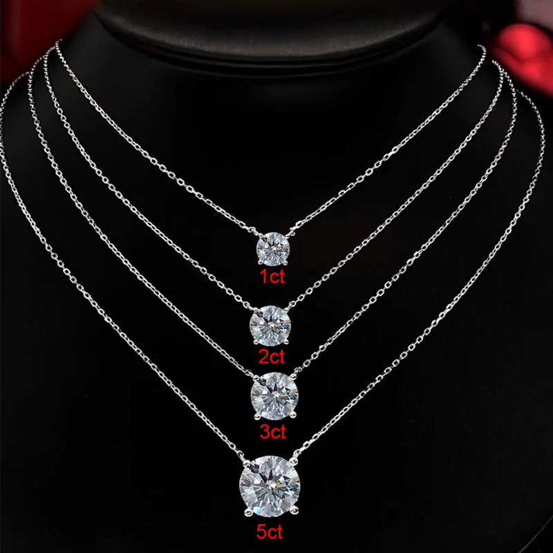 0.5-5CT D Color Moissanite Pendant Necklace Classic 4 Prong Brilliant Cut Diamond Solitaire Pendant 925 Silver Jewelry For Women