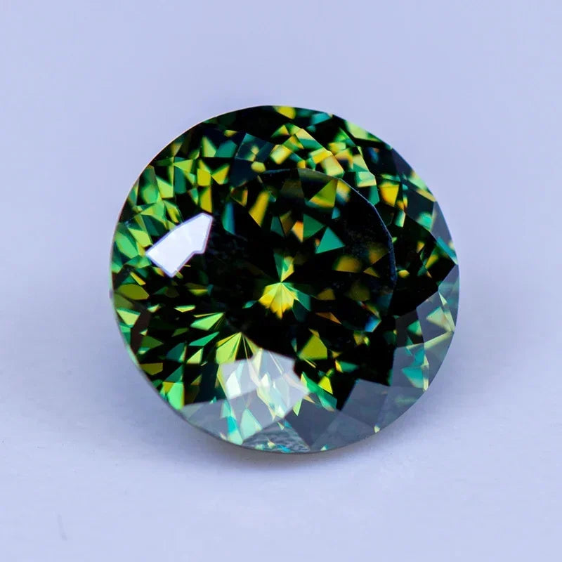 Moissanite Stone 100 Faceted Cut Primary Color Yellow Green Round Shape  Lab Grown Diamond Charms Woman Jewelry GRA Certificate