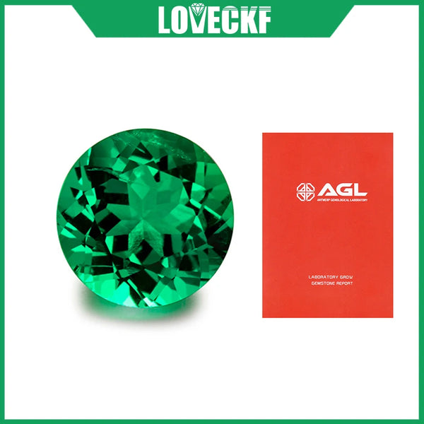 Top Hydrothermal Columbia Lab Grown Emerald Gemstone Round Cut Synthetic Emerald Stone With AGL Certificate