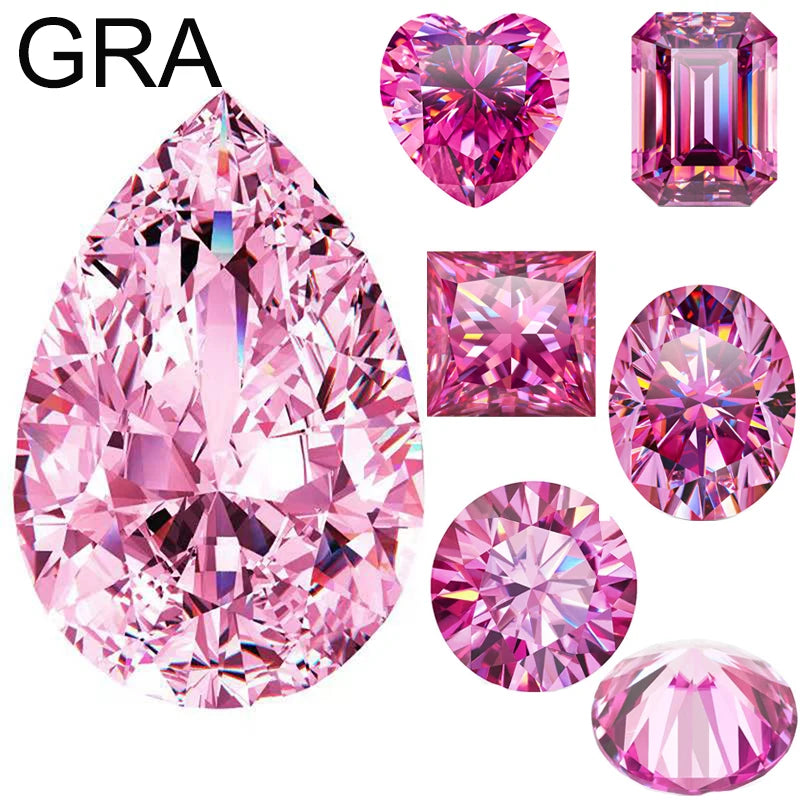 Pink Loose Moissanite 100% Real Lab Gemstone Stones For Women Jewelry Diamond Ring Material GRA Round/Pear/Emerald/Oval Cut