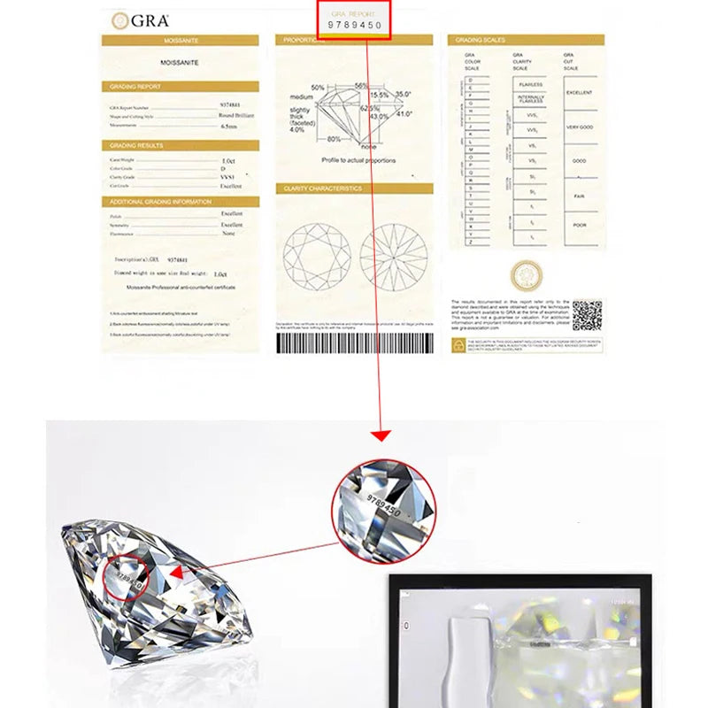 Real 1 2 3 Carat 6.5 8mm D VVS1 Moissanite Certified Lab Grown Moissanita Diamonds Loose Gemstones Stones For Jewelry With GRA