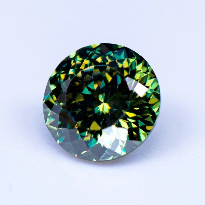 Moissanite Stone 100 Faceted Cut Primary Color Yellow Green Round Shape  Lab Grown Diamond Charms Woman Jewelry GRA Certificate