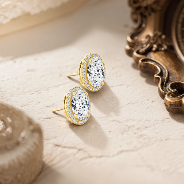 Luxury Fine Jewelry Brand Woman Engagement Wedding Gift 1ct Oval Moissanite Diamond Halo Design 14K Gold Ladies Earrings Real