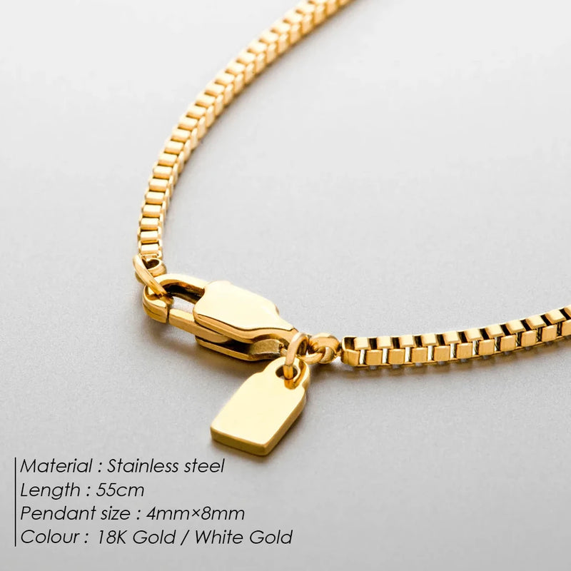 ELANDIS Stainless Steel Waterproof Platinum Charm 1.5MM Box Chain Necklace in White Golden Men's  Fine Gift Jewelry Dropshipping