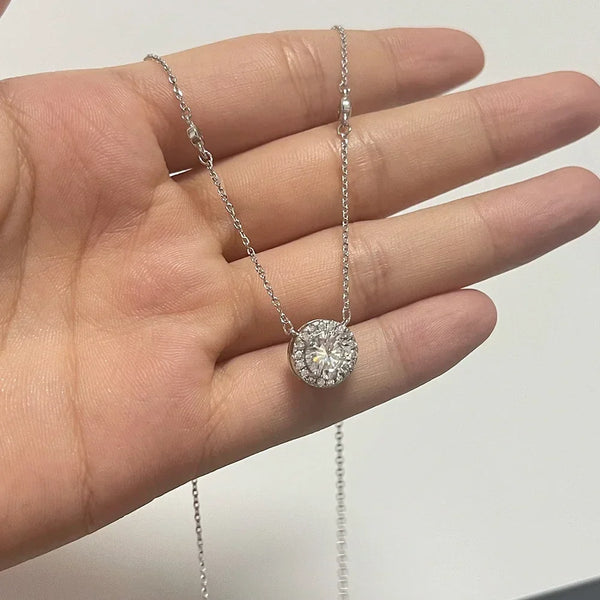 FEOBUR 1CT Moissanite Necklace for Women Certified 925 Sterling Silver Sparkling Lab Diamond Pendant Chain Party Jewelry GRA
