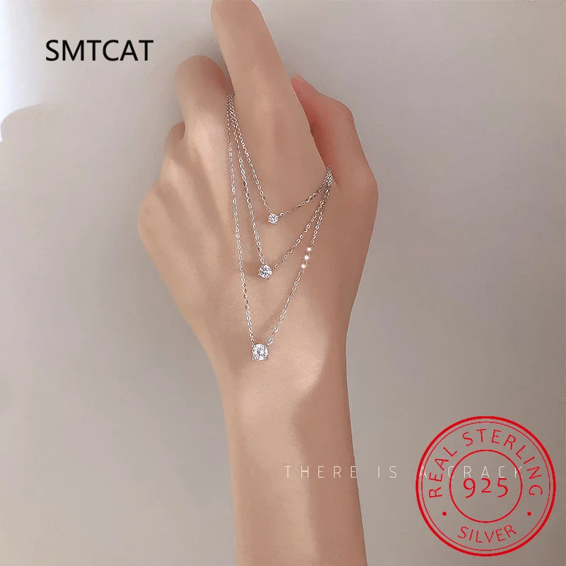 925 Sterling Silver Moissanite 1-3 Carat Set Chain Necklace Advanced Light Luxury Niche Casual Elegant Ladies Send Girlfriend