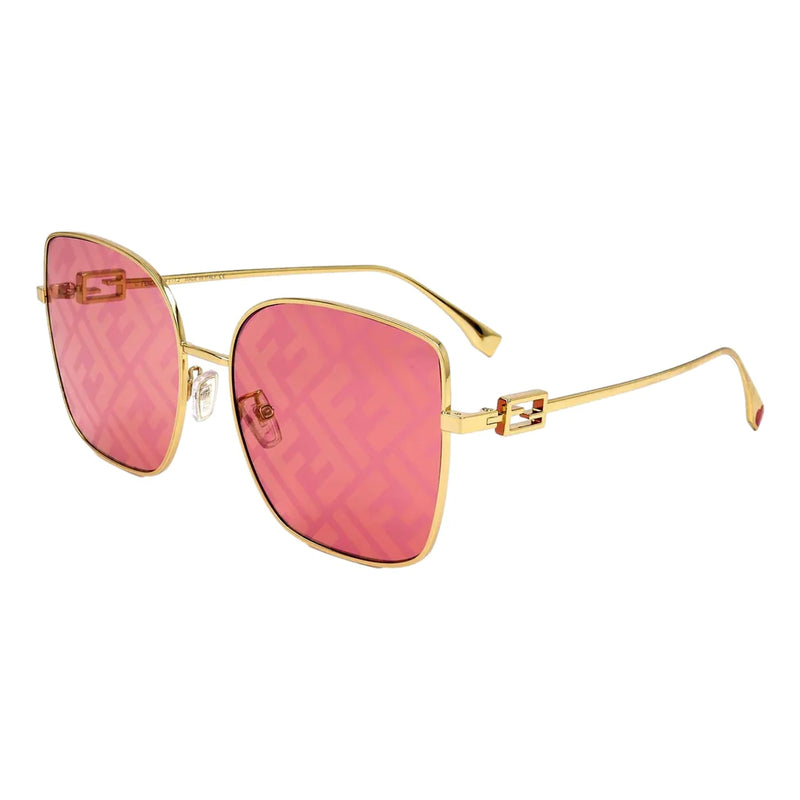 Fendi Baguette Pink FF Print Lenses Gold Square Frame Sunglasses